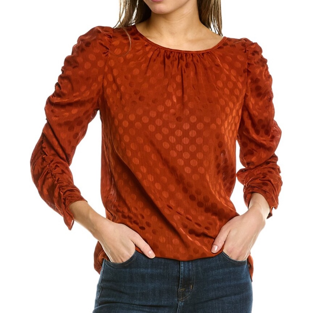 MAX STUDIO Jacquard Dot Puff Sleeve Blouse Orange Rust Size Small NWOT
